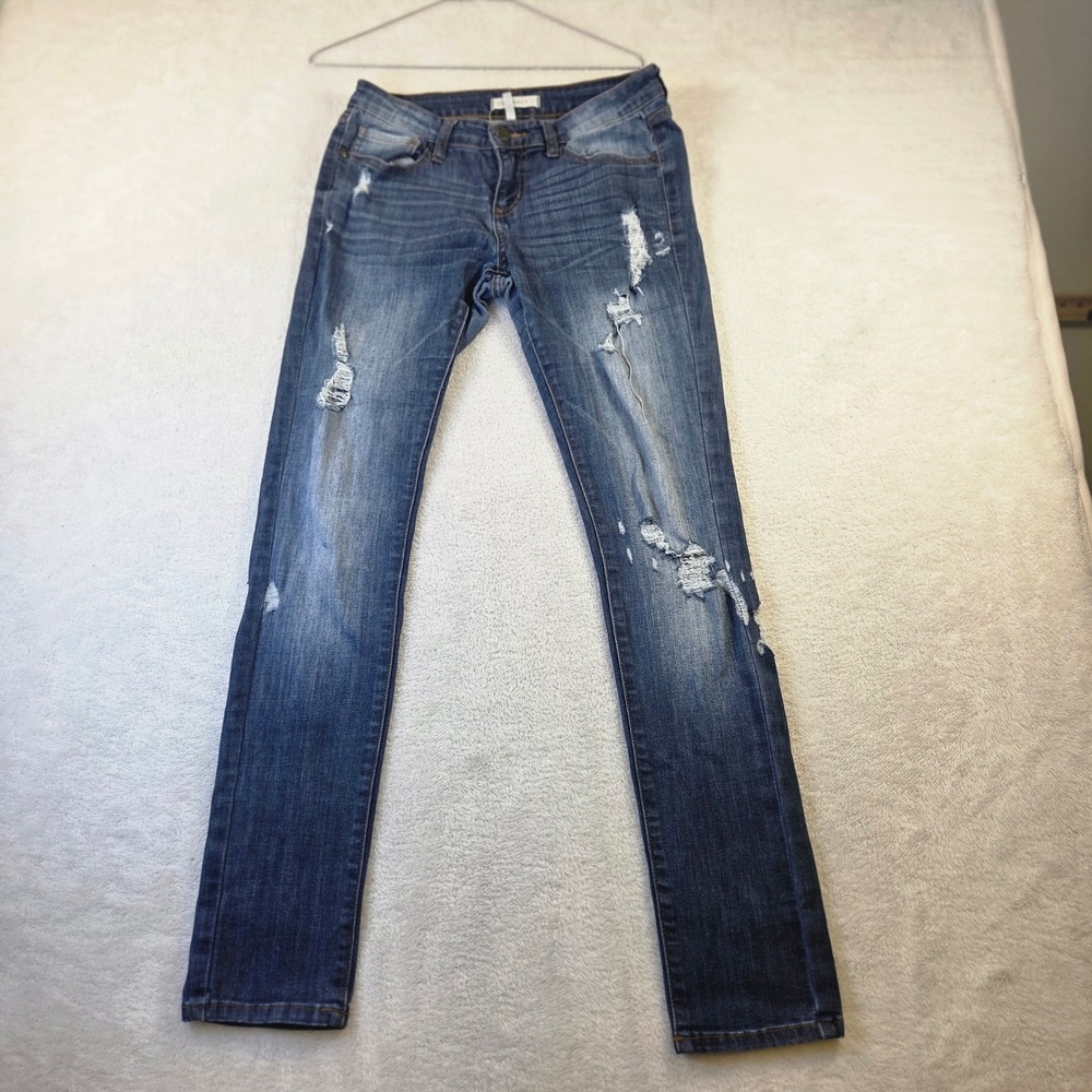 Denimbox Womens Distressed Skinny Jeans Blue Size 7 Low Rise Ripped Denim 2109